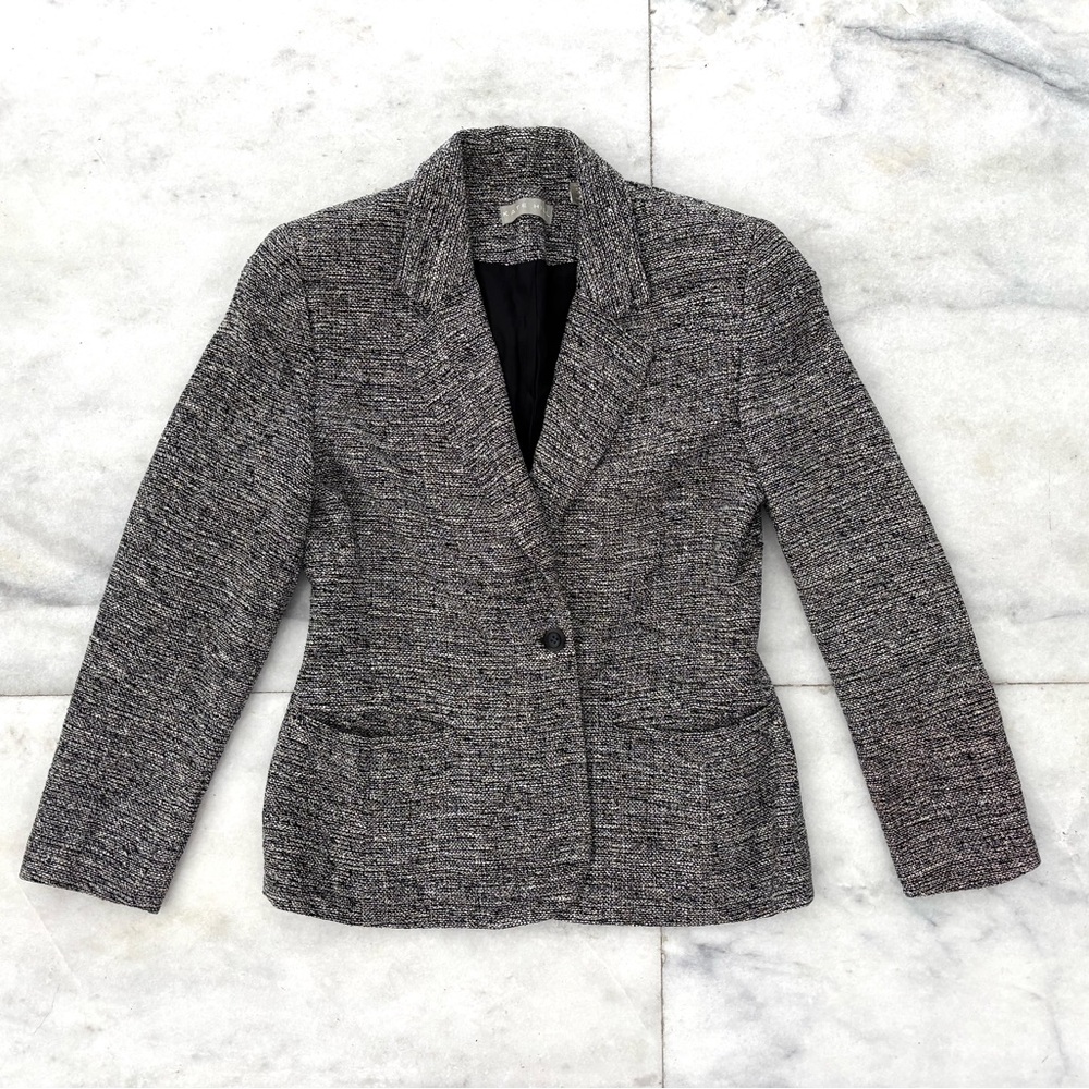 VTG Kate Hill Blazer Black White 100% Silk Tweed Knit Women 4 Office Academia